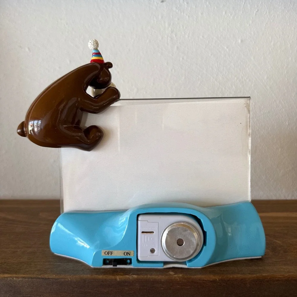 Vintage GUND Happy Birthday Bear 4x6 Photo Frame Party Hat Blue